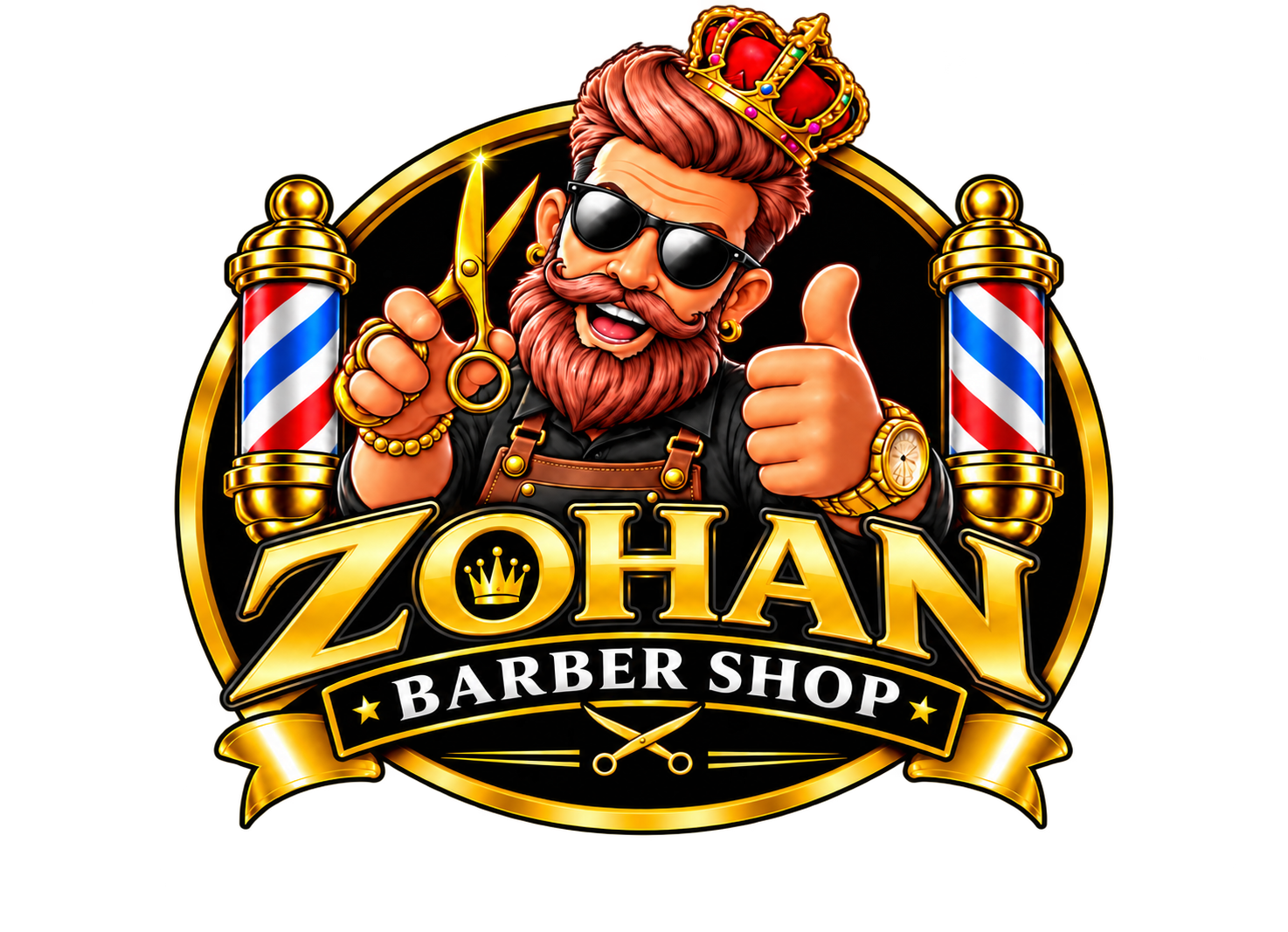 Zohan Barber Shop logo featuring a crowned barber and gold lettering