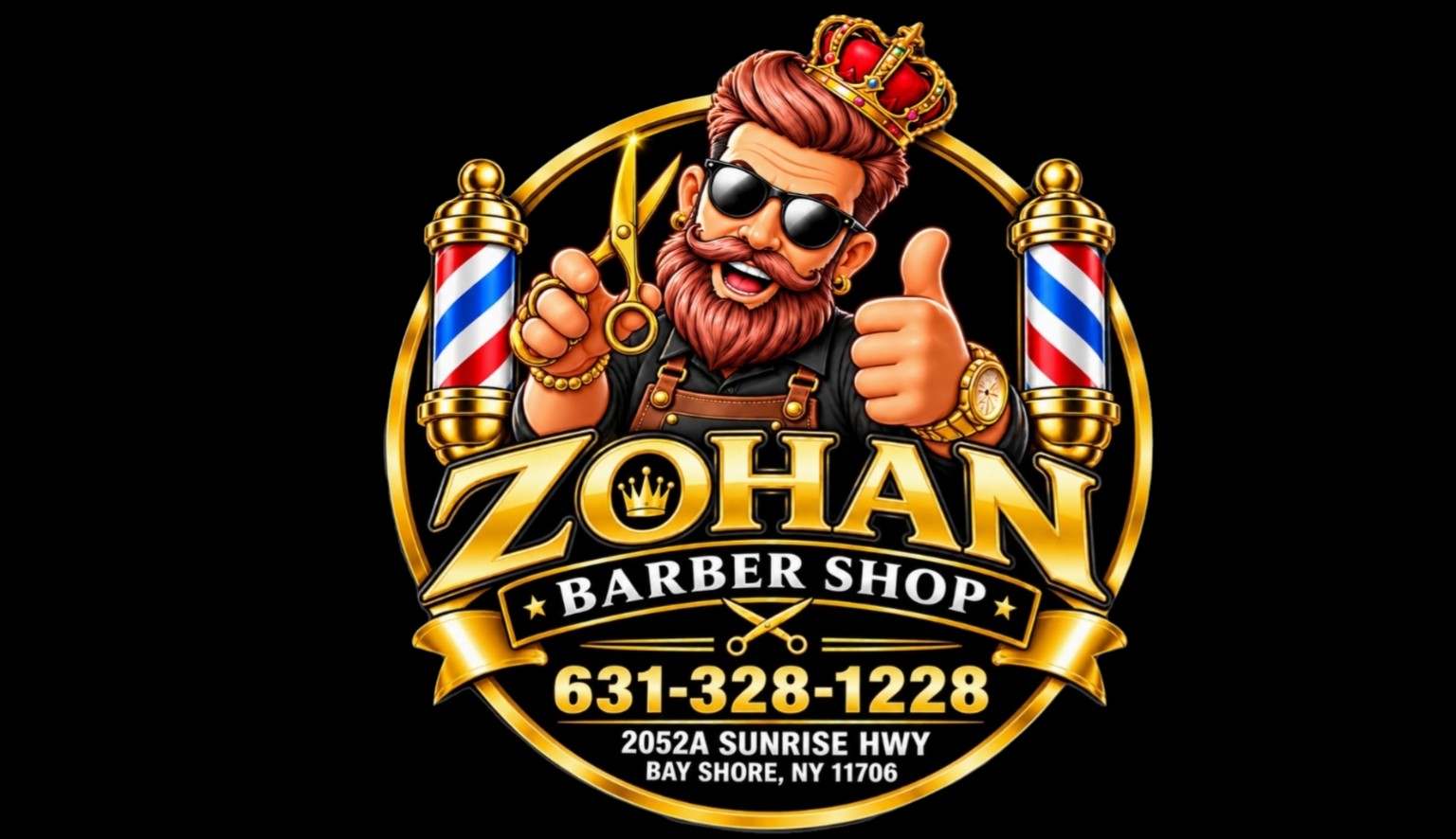 Zohan Barber Shop logo featuring a crowned barber and gold lettering