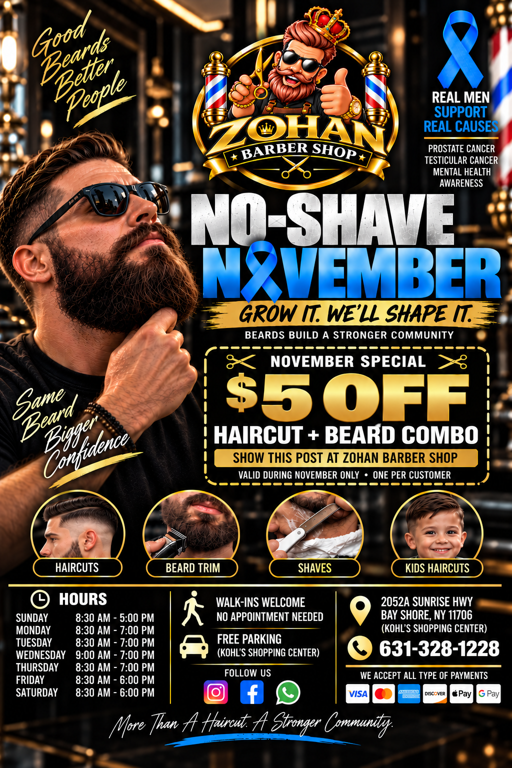 Zohan Barber Shop No-Shave November: $5 off a haircut and beard combo during November, one per customer. Show this post at the shop.