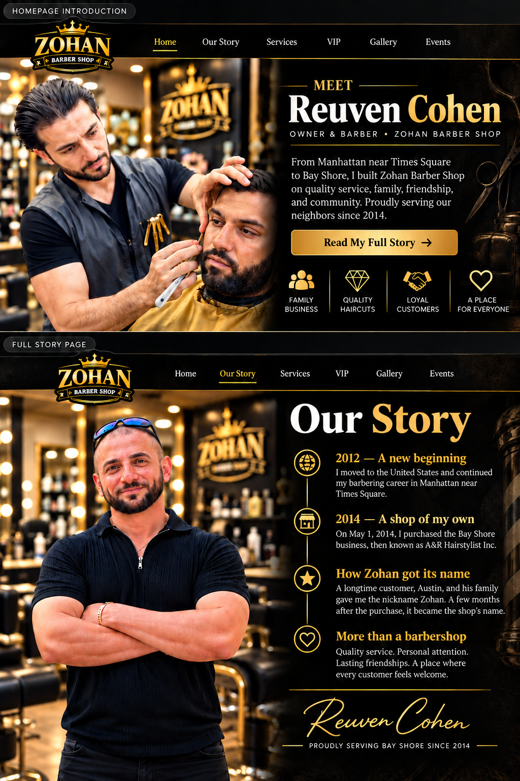 Reuven cutting a customer's hair in a barbershop